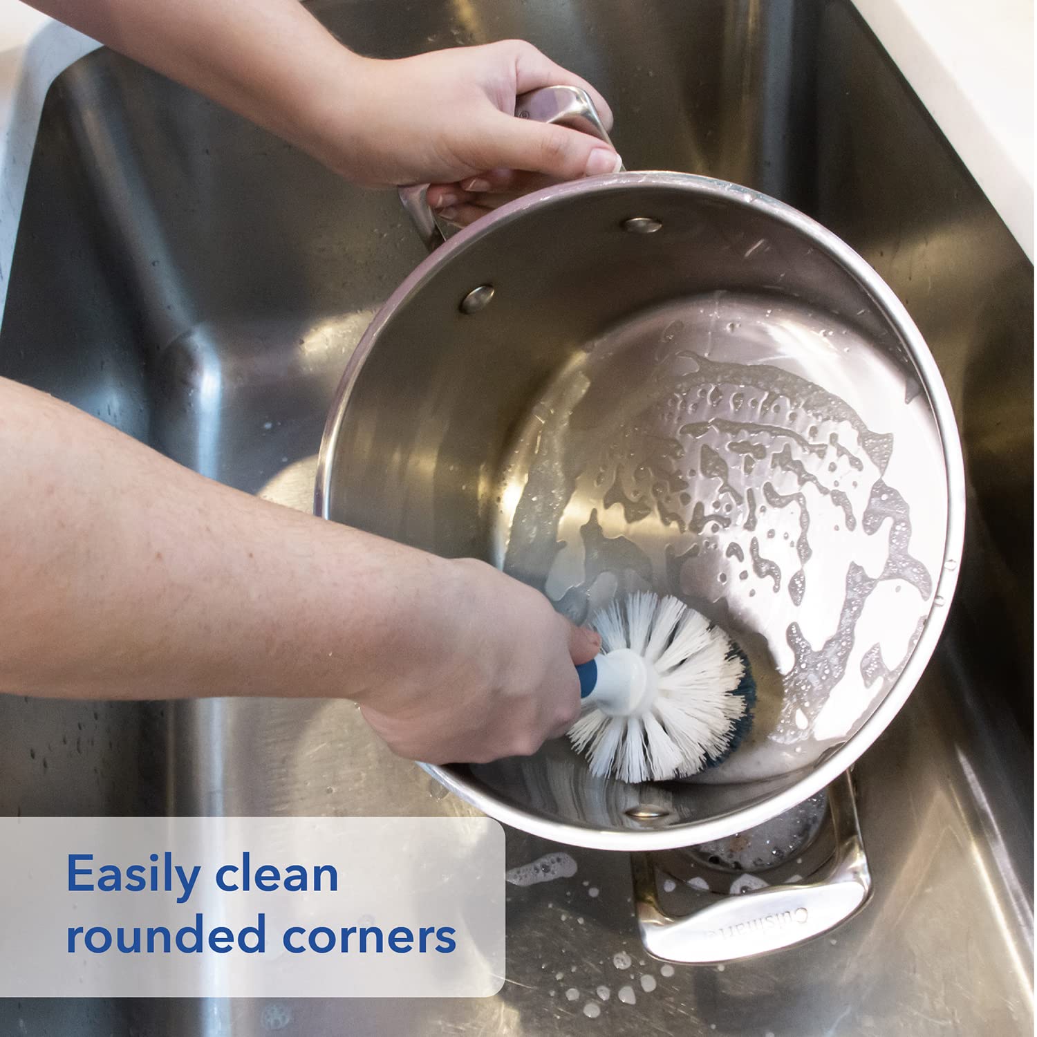 Unger Sink and Dish Scrub Brush, Kitchen Washing Scrubber for Hard-to-Reach Corners, Small Cleaning Supplies, Non-Scratch Bristles, Glassware, Pots, Pans, Tumblers, Drains, and Disposals