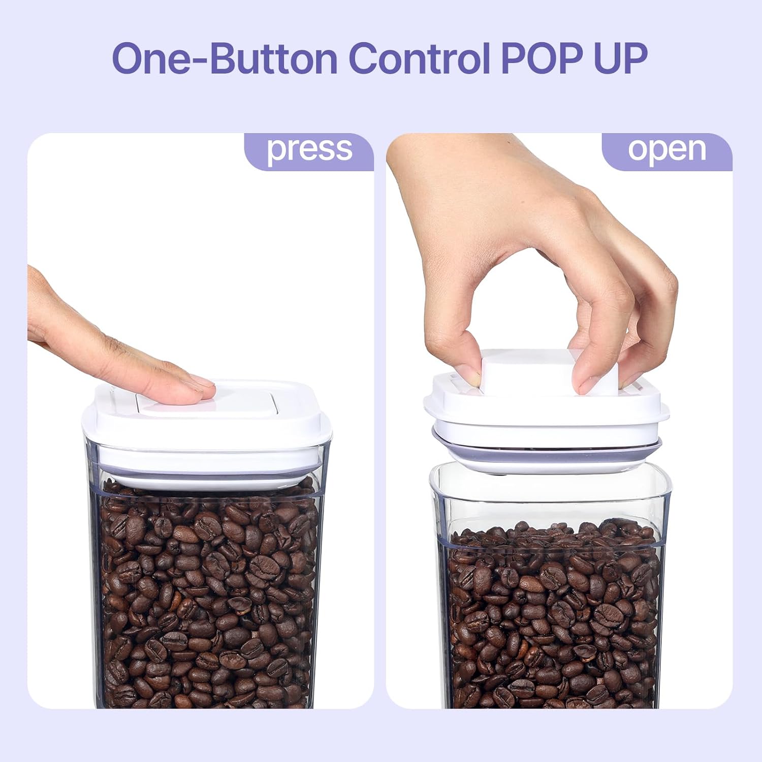 Food Airtight Containers storage with Lids One Button Open/POP UP/Kitchen Storage Organization for Coffee Tea Brown Sugar Cereals 350ml x 1