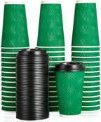 80 Count 16 OZ Coffee Cups with Lids, Insulated Ripple Wall Paper Hot Coffee Paper Cups for Hot Drinks
