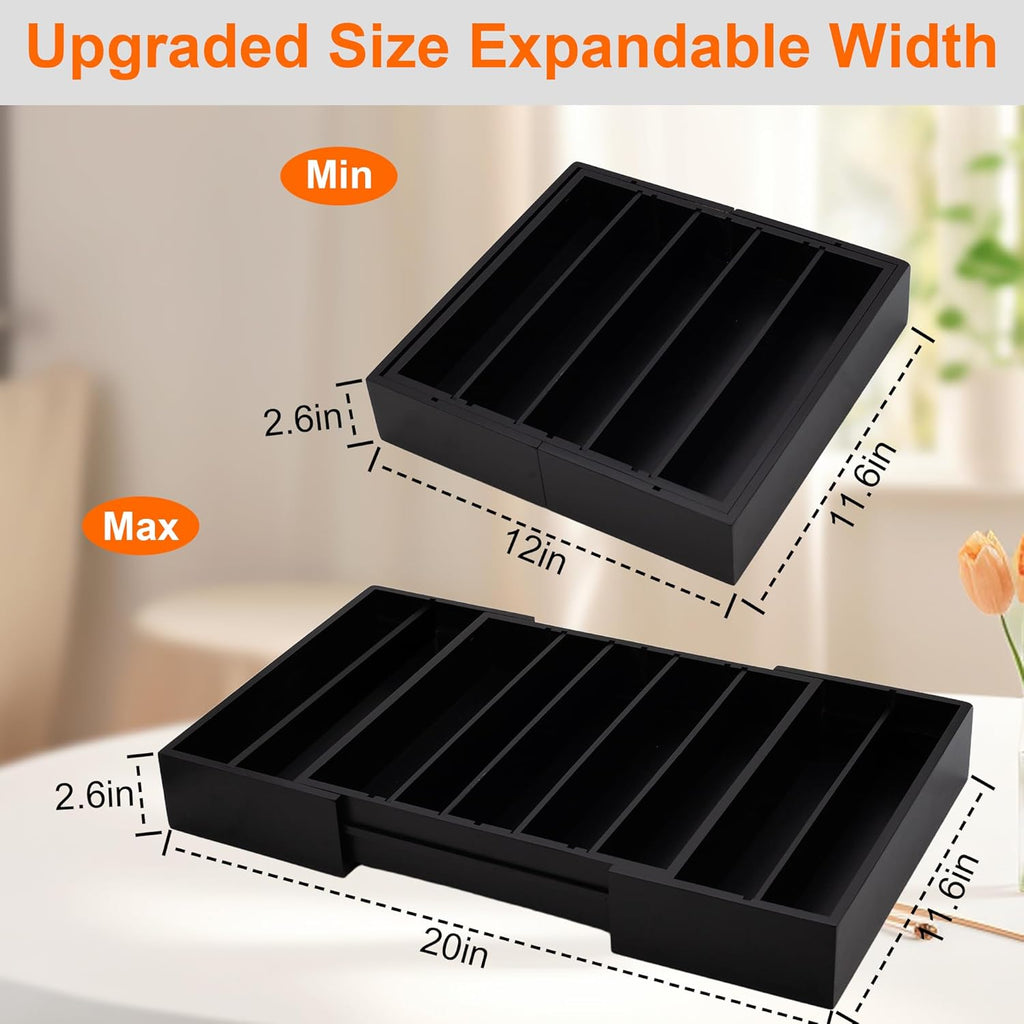 MinBoo Bamboo Drawer Organizer - Expandable K Cup & Pods Holder, Coffee Pod Storage, Tea Organizer, Versatile Kitchen Accessory Organization and Storage，Black