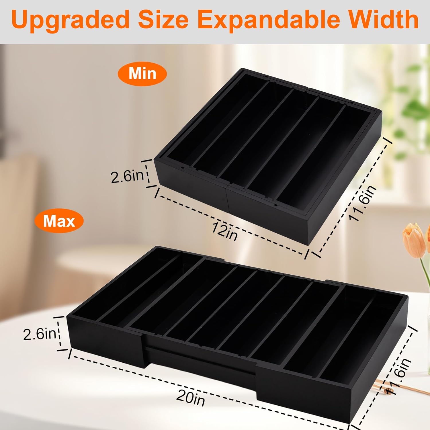 MinBoo Bamboo Drawer Organizer - Expandable K Cup & Pods Holder, Coffee Pod Storage, Tea Organizer, Versatile Kitchen Accessory Organization and Storage，Black