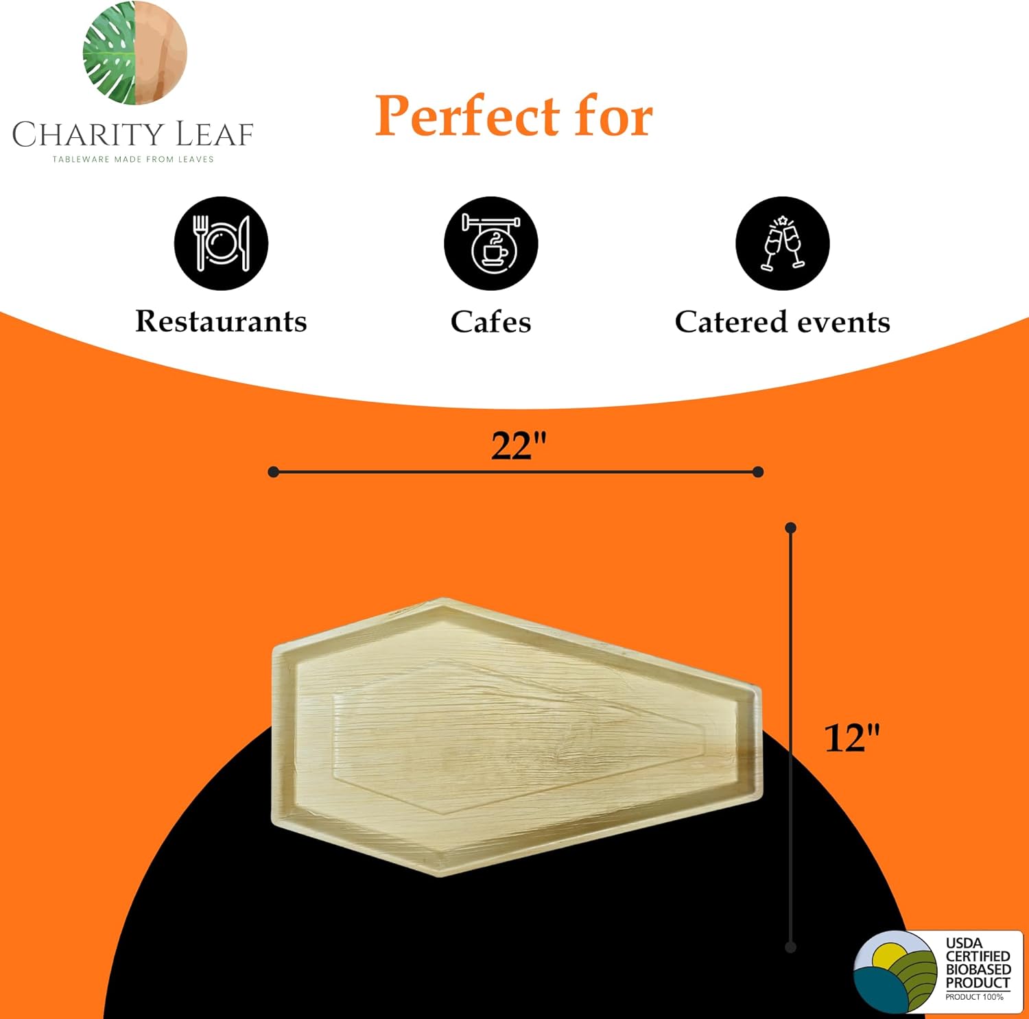 Charity Leaf Disposable Palm Leaf 22"x12" Coffin Trays (5 Pieces) Bamboo Like Serving Platters, Disposable Boards, Eco-Friendly Dinnerware for Halloween, Weddings, Catering, Events