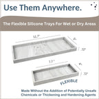 Countertop and Vanity Tray - 2 PC (11” and 7”) Shatterproof Silicone Kitchen and Bathroom Trays for Counter, Kitchen Soap Dispenser Tray, Vanity Trays for Bathroom, Perfume Key Tray