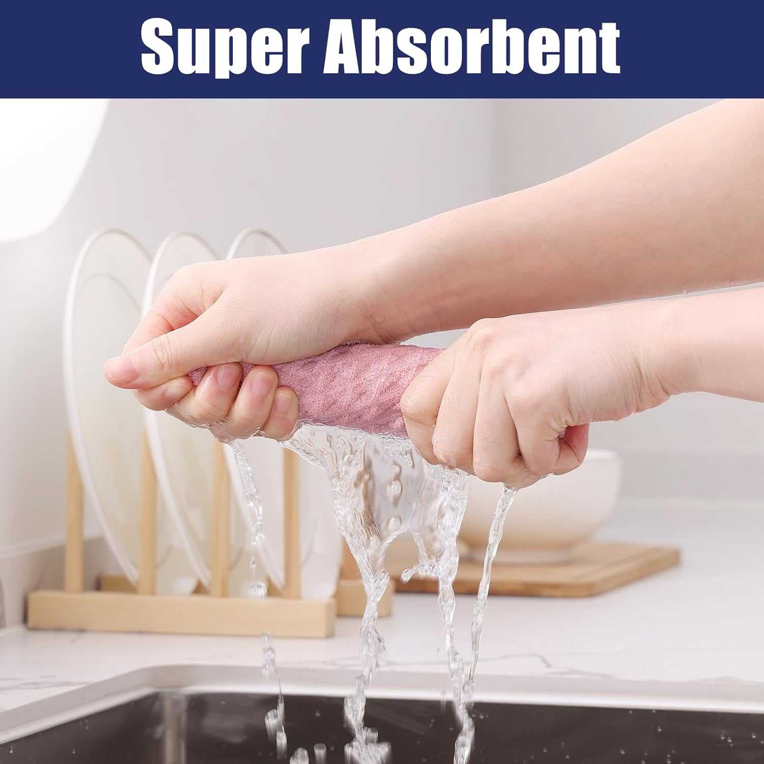 Homaxy Microfiber Waffle Weave Kitchen Dish Cloths, 12 x 12 Inch Ultra Absorbent and Solid Color Dish Towels for Kitchen Fast Drying Dishcloth for Washing Dishes, 6 Pack, Pink