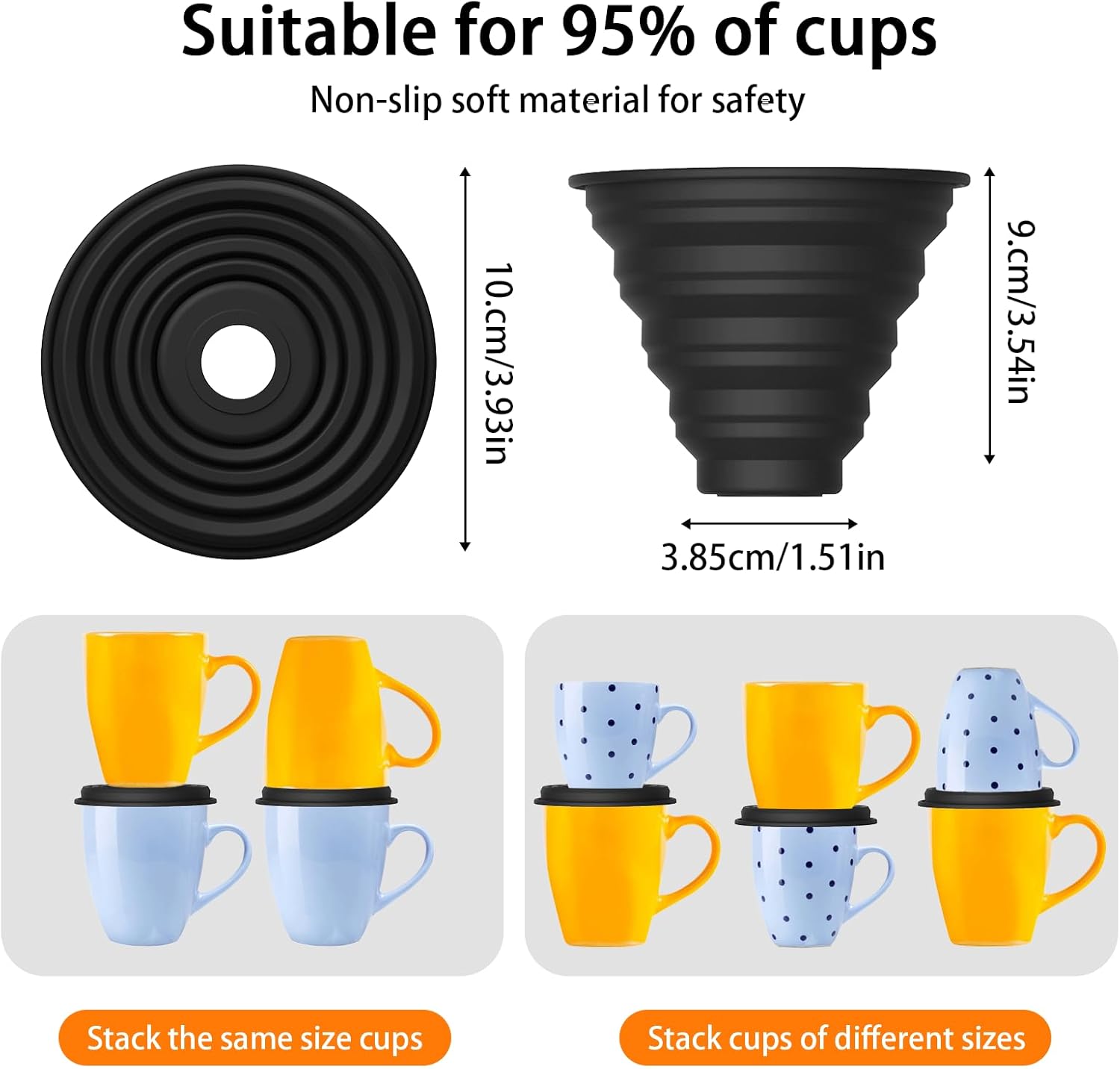 Mug Stacker & Storage Organizer – Expandable, Stackable Cup Holder for Kitchen Cabinet or Pantry – Space-Saving Solution for Tea Cups & Coffee Mugs (6Pcs Black)