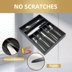 Silverware Organizer Kitchen Drawer Organizer Utensil Organizer Bamboo Silverware Holder Cutlery Organizer in Drawer Flatware Organizer Tray(7 slots, Black