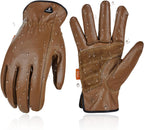 Vgo... 1-Pair Unlined Safety Cow Grain Leather Work Gloves Men, Rigger Gloves, Builder Gloves, Water Resistant, Palm Patched (Size S, Brown, CA9597WP)
