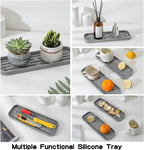 Silicone Kitchen Sink Organizer Tray for Multiple Usage,Eco-Friendly Sponges Holder for Kitchen Bathroom Counter or Sink,Dish Soap Dispenser,Scrubber,Bottle,Cup (Grey, 12"×4")