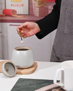 Retro Kitchen Canisters Ceramic Food Storage Jar Roud Shape with Silicone Airtight Lid for Tea, Coffee, Nuts, Herb, Spice, Sugar (White)