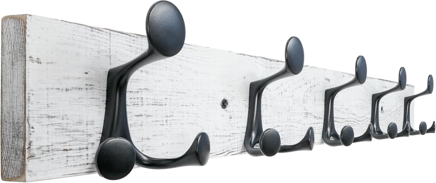 SKOLOO 30-Inch Wood Coat Rack Wall Mount with 5 Triple Hooks - Ideal for Family Entrances, Classrooms, and Pet Supplies Storage - Perfect Coat Hooks for Wall,Distressed White Wash