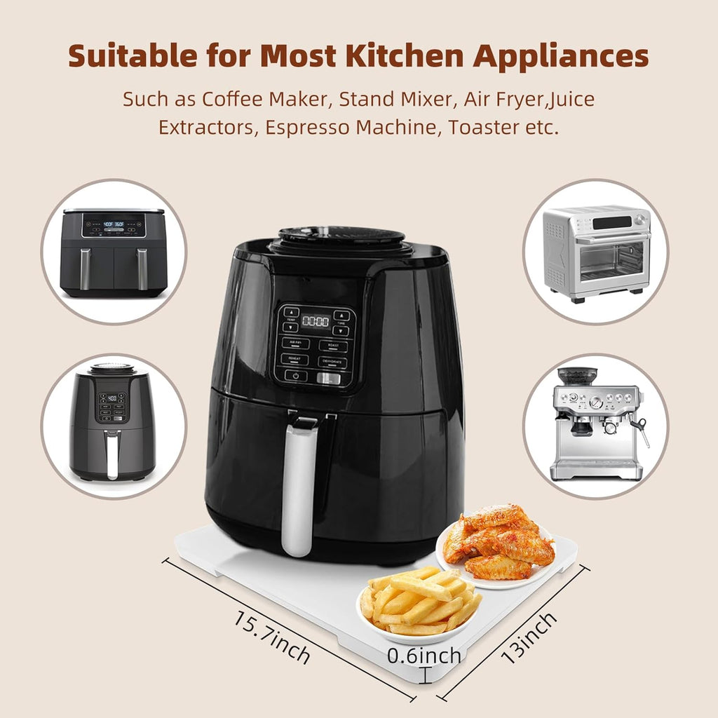 360° Rolling Tray Bamboo Appliance Slider for Kitchen Appliances, for Breville Espresso Machine Accessories, Sliding Tray for Coffee Maker Appliances Mat Easily from Under The Cabinet White13"×15.7"