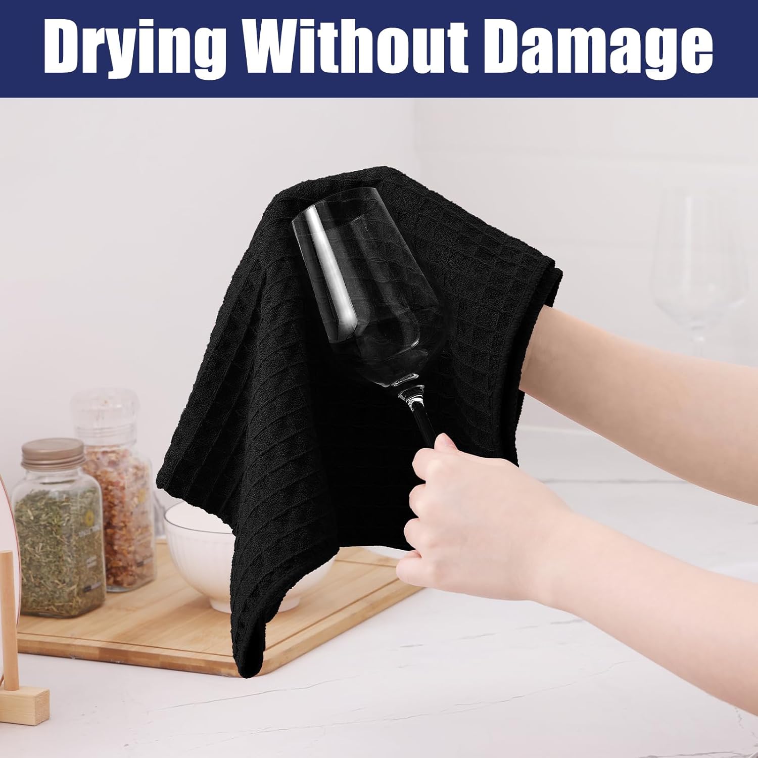 Homaxy Microfiber Waffle Weave Kitchen Dish Cloths, 12 x 12 Inch Ultra Absorbent and Solid Color Dish Towels for Kitchen Fast Drying Dishcloth for Washing Dishes, 8 Pack, Black