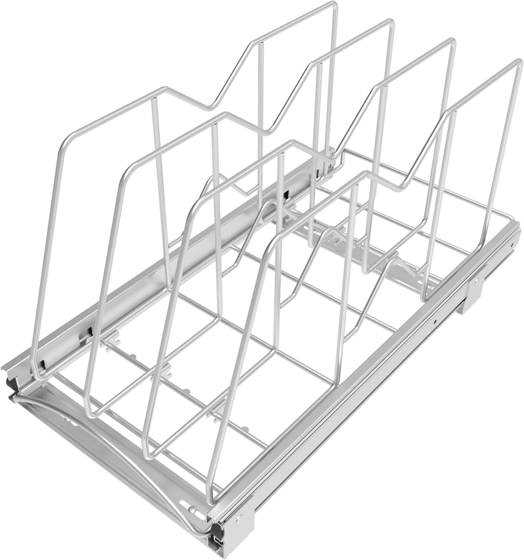 Pull Out Cookie Sheet Organizer for Cabinet, Pan and Pot Rack, Cutting Board Organizer Rack, Baking Tray Organizer for Cabinet, Adjustable Divider Width, 11" W x 22" D x 11.8" H, Chrome