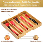 Umilife Expandable Kitchen Drawer Organizer, 2.5" High Bamboo Utensils Silverware Tray, Adjustable Large Deep Wood Organization Holder