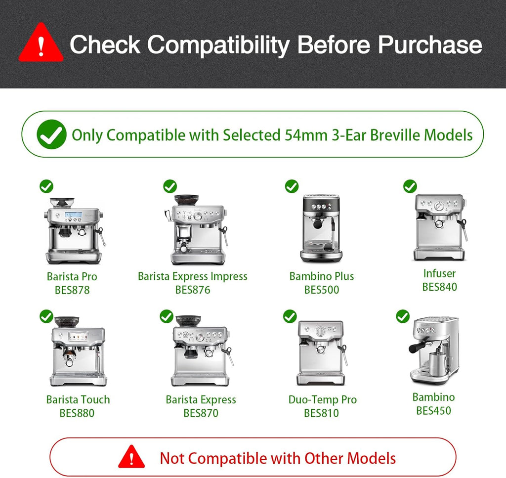 54mm Bottomless Portafilter & Puck Screen, 3-Ear Stainless Head, Compatible with Breville Barista Pro, Bambino Plus, Barista Express Impress, Infuser, Barista Touch, Duo-Temp Pro & Bambino