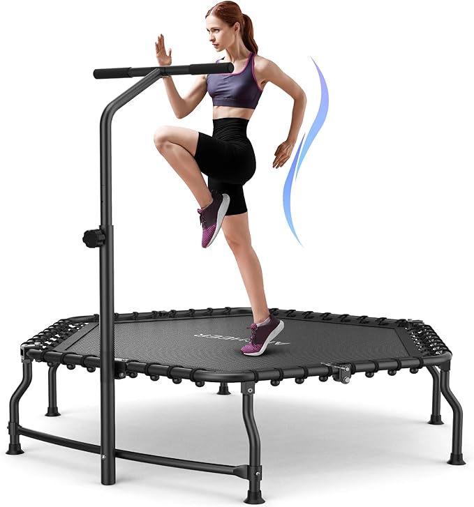 ANCHEER 50" Rebounder Trampoline for Adults- 2025 Foldable Mini Trampoline with Bar- Exercise Trampoline for Adults, Max Load 450lbs/550lbs, for Indoor/Garden Workout
