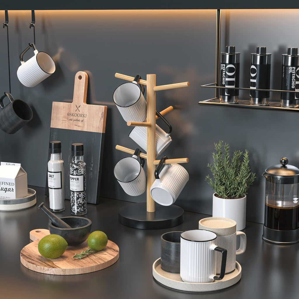 Wisuce Bamboo Mug Holder - Black Coffee Mug Tree Stand for Countertop - Organizer