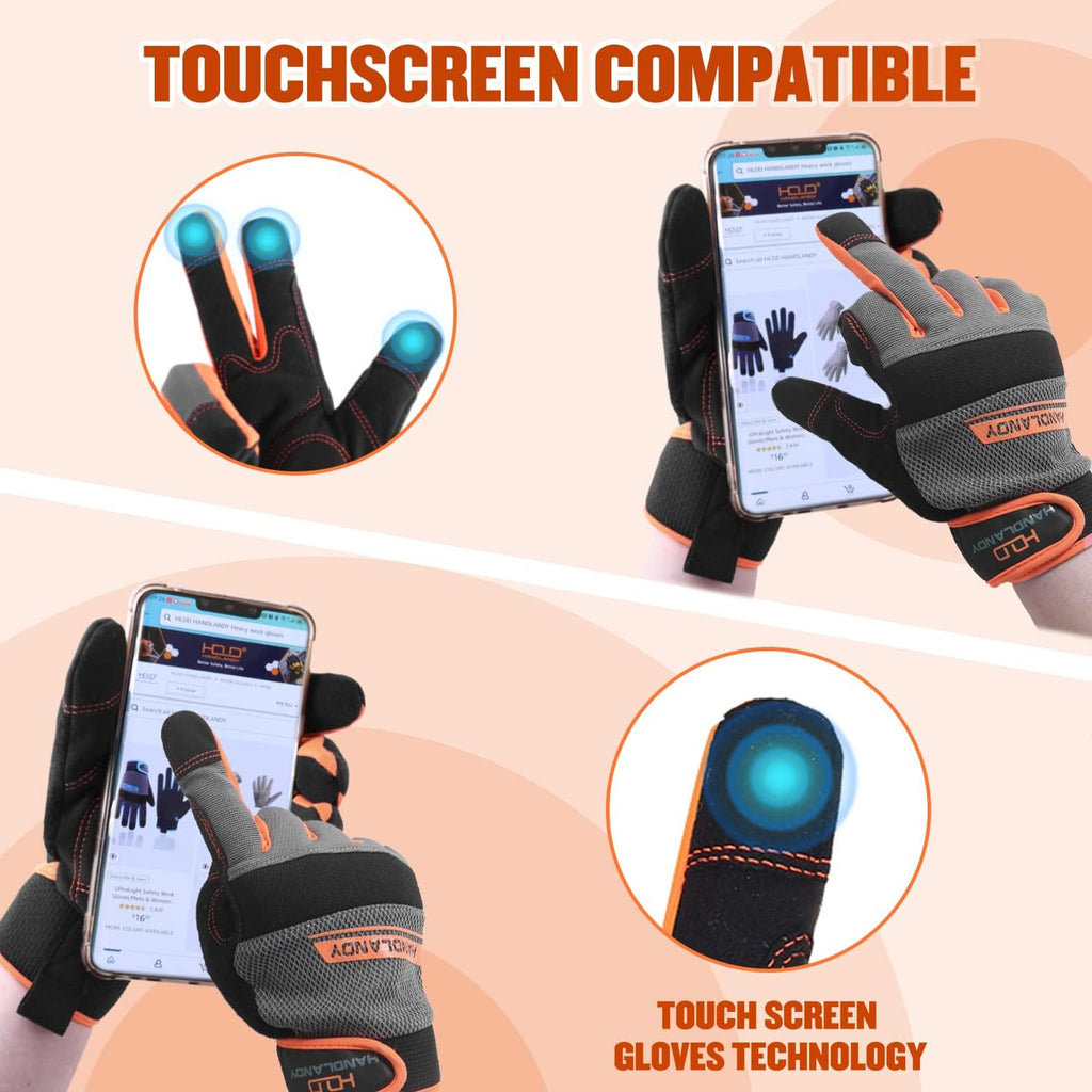 HANDLANDY Work Gloves for Men & Women, Utility Mechanic Working Gloves Touch Screen, Flexible Yard Work Gloves