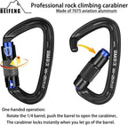 BEIFENG 25KN Auto Locking Carabiner - UIAA Certified Heavy Duty Climbing Carabiners for Rock Climbing, Camping, Rappelling, Hunting, Rescue Equipment - Professional Carabiner Clips (Black)