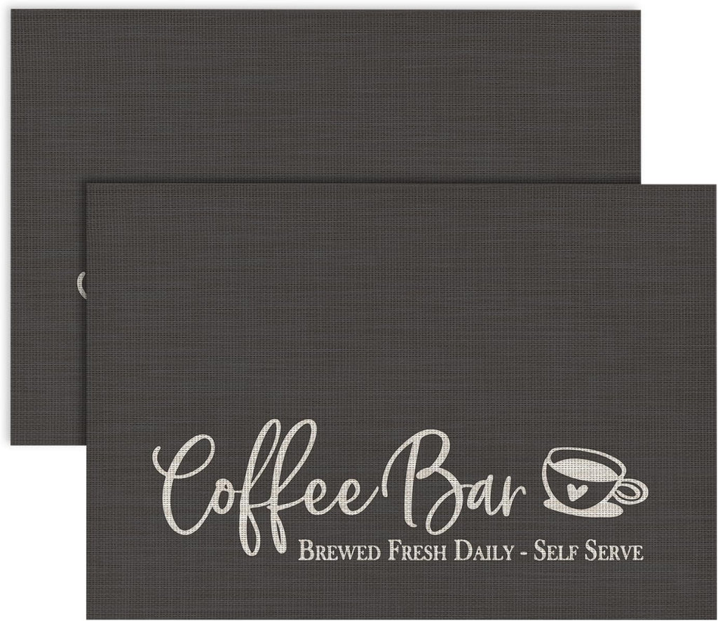Artoid Mode Coffee Bar Mat Set of 2, Plastic Vinyl Washable Woven Non-Slip Table Mats for Coffee Machine Decor,Dark Gray