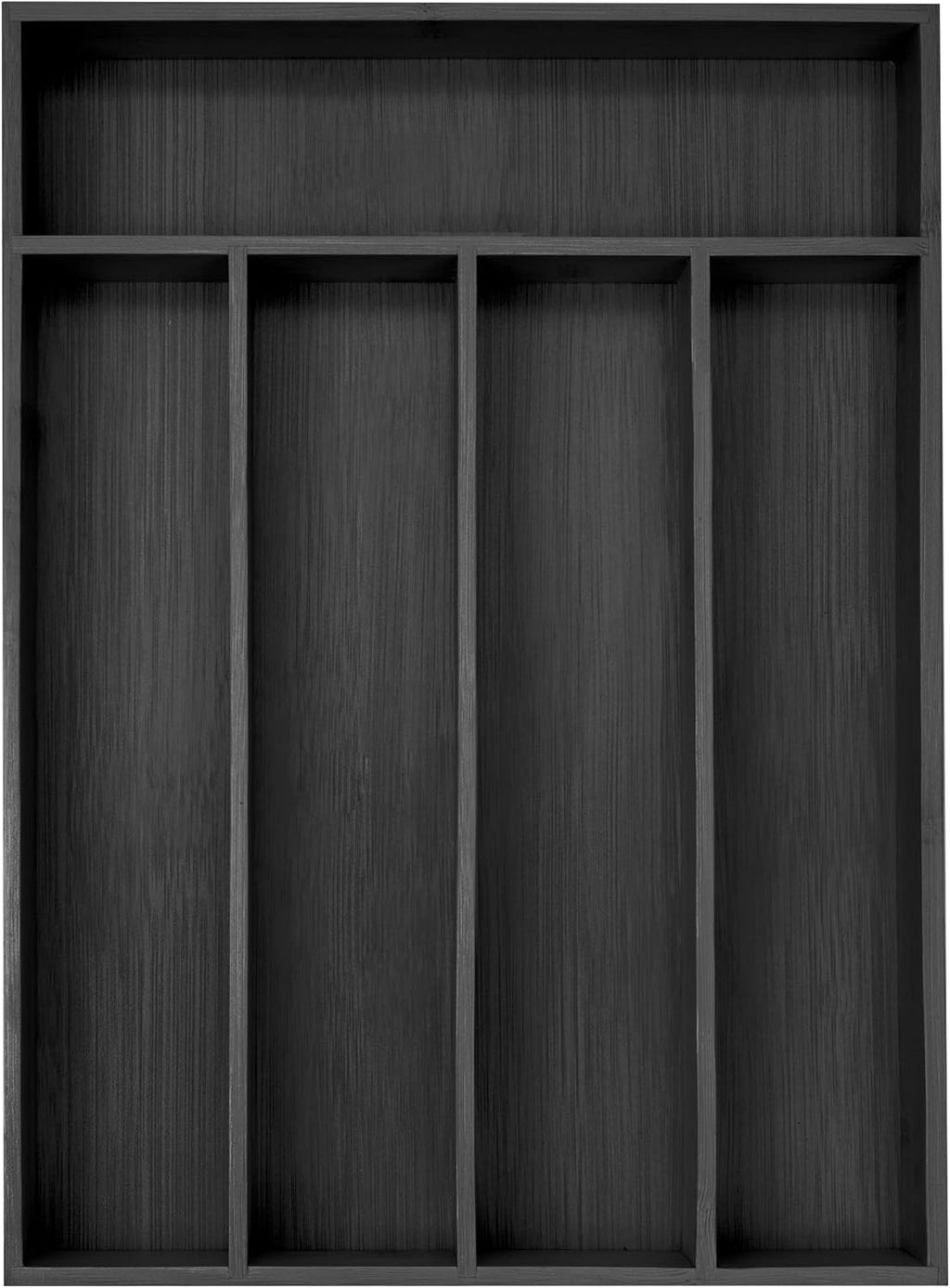 Bamboo Silverware Holder - Drawer Organizer with 5 Slots (Black)