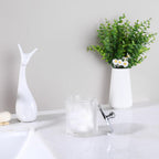 Glass Cotton Jar Holder Silver Lid, Elegant Bathroom Storage Canister for Qtips, Cotton Balls, Floss, Makeup Organizer, Vanity Bathroom Organization