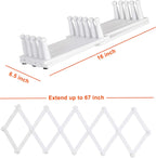 Dseap Accordian Wall Hanger: 16” High Wooden Wall Expandable Coat Rack, Hat Rack Holder, Accordion Hook for Baseball Caps, Coats, Mugs, 16 Peg Hooks, White