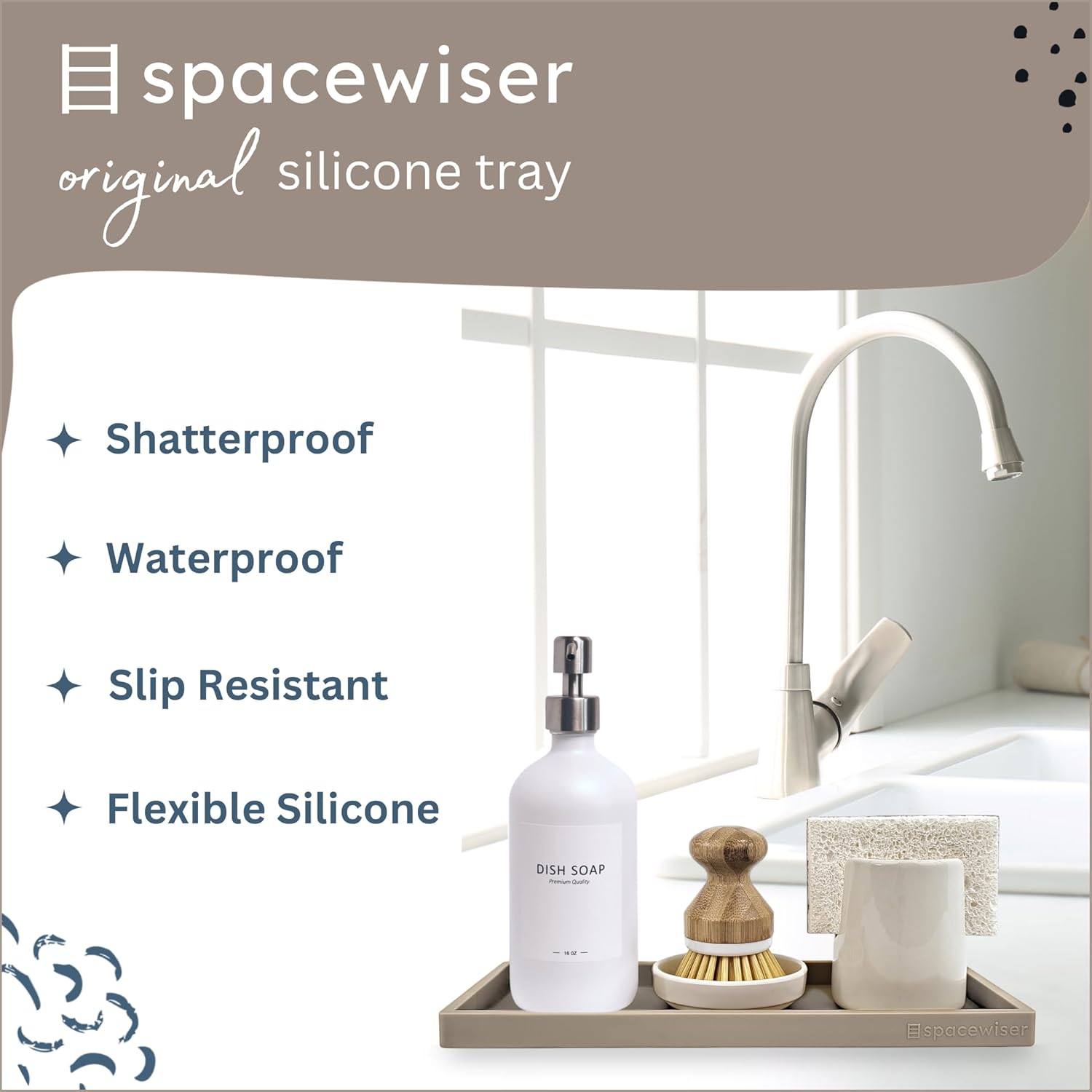 Countertop and Vanity Tray - 11.7" Silicone Bathroom Tray, Flexible Dish Soap Holder for Kitchen, Bathroom Counter Organizer, Shower Toilet Tank Trays Décor Accessories, Sink Makeup Mat Oil