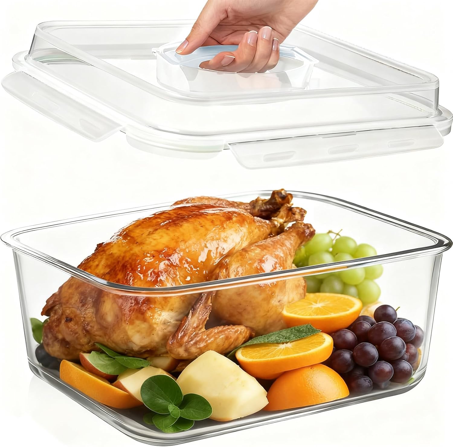 Large Glass Storage Containers with Lids 201oz Extra Large Big Airtight Glass Food Storage Containers for Rotisserie Chicken Watermelon Leftovers Marinade Turkey, BPA Free, Dishwasher Safe