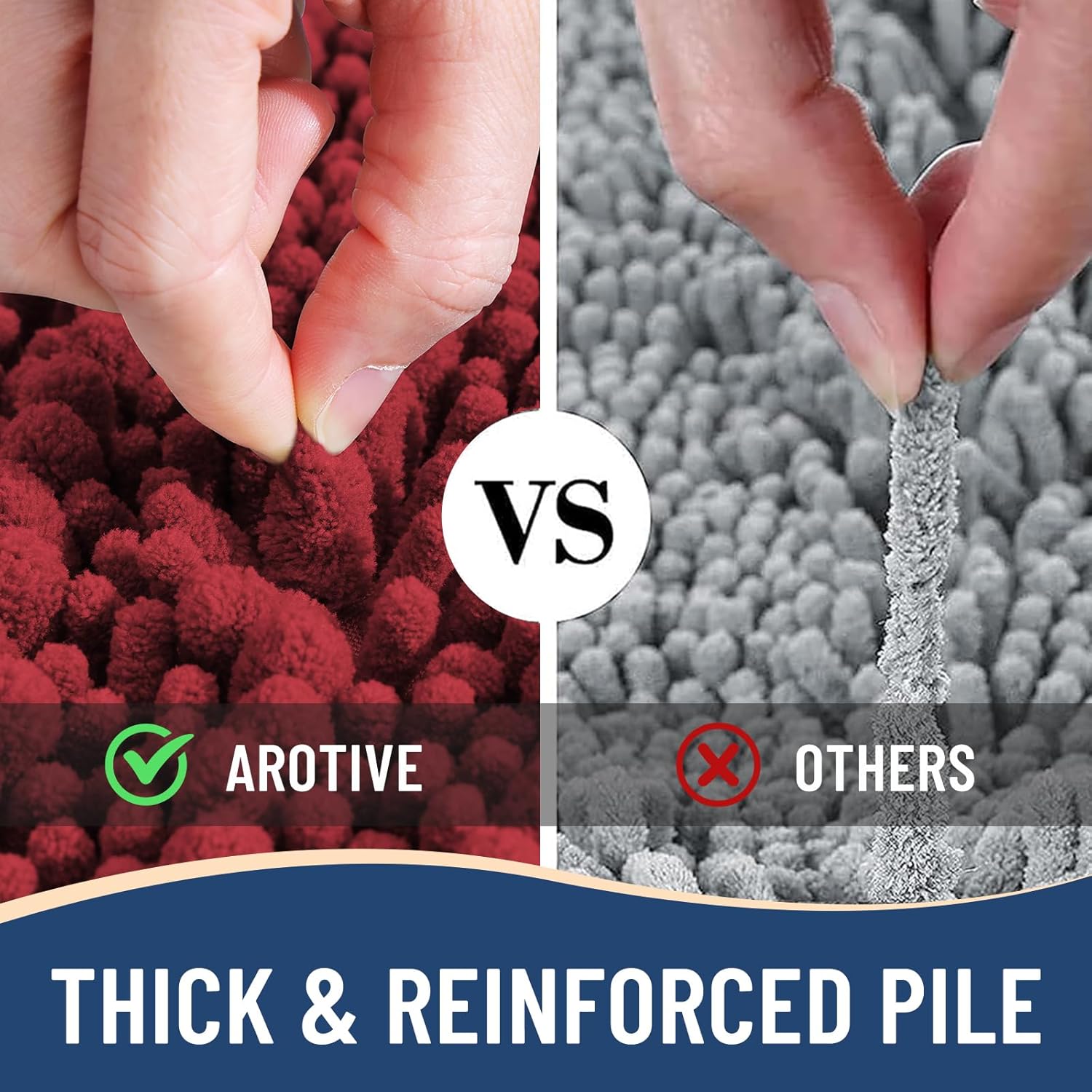 Arotive Luxury Chenille Bathroom Rug Mat, Extra Soft Thick Absorbent Shaggy Bath Rugs, Non-Slip Machine Wash Dry, Plush Bath Mats for Bathroom, Shower and Tub, 44x24, Red