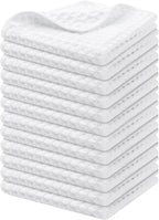 Homaxy Microfiber Waffle Weave Kitchen Dish Cloths, 12 x 12 Inch Ultra Absorbent and Solid Color Dish Towels for Kitchen Fast Drying Dishcloth for Washing Dishes, 12 Pack, White