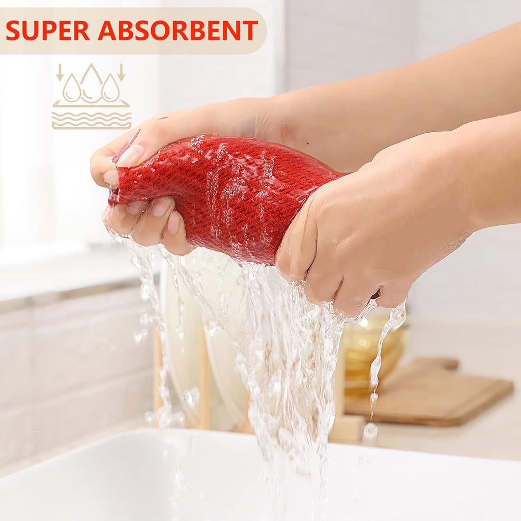 Kitinjoy 100% Cotton Waffle Weave Kitchen Towels, 6-Pack Super Soft and Absorbent Dish Towels for Drying Dishes, Kitchen Hand Towels, 13 in x 28 in, Brick Red