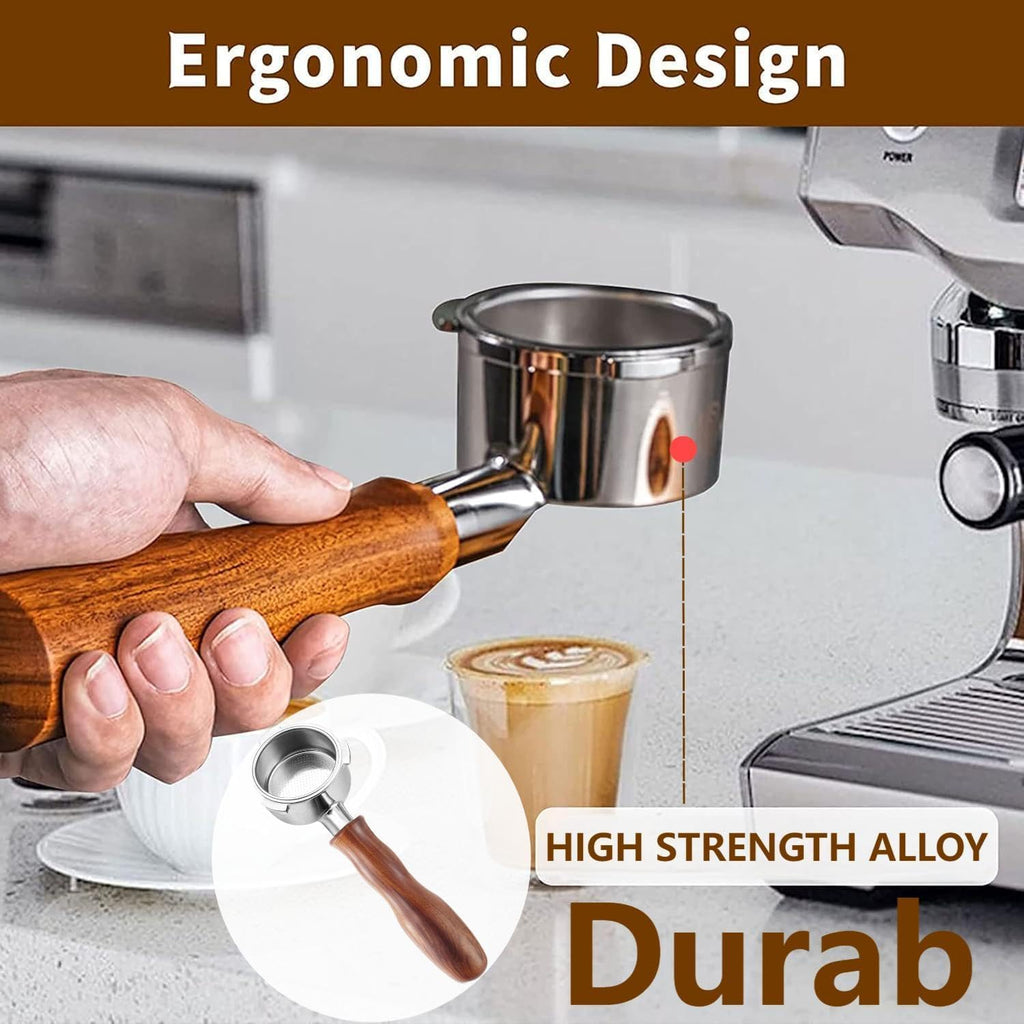 54mm Coffee Bottomless Portafilter, Compatible with Breville Barista Bes 870/878/880/876/840/810/500/450 Replacement Parts Bottomless Portafilter(Walnut)