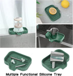 Silicone Bathroom Soap Dishes with Drain Spout-Bathroom and Kitchen Sink Organizer,Sponge Holder,Dish Soap Tray,Perfect for Dispenser,Scrubber,Bottle,Cup on Sink or Counter-Green 4.9"×3.2"