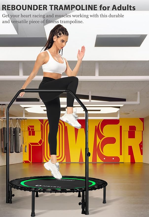 DARCHEN 400LBS Rebounder Trampoline for Adults, Indoor Mini Trampoline Silent Fitness Trampoline Small Bungee Rebounder Jumping Cardio Trainer Workout Exercise Workout with Handrail Bar [40 Inch]
