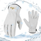 Vgo... Lined Winter Cow Grain Leather Gloves, 32℉ or Above (1 Pair,Size L, Cream, CA9501F)