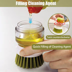 Soap Dispenser Dish Brush Palm Brush Scrub Brush Equipped with Storage Bracket and Drainage Base,Easy to Clean Kitchen Utensils and Sink, Includes a Replaceable Brush（Green）