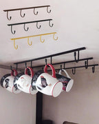 Mug Hanger Under Cabinet 3 Pcs Iron Mug Rack Wall Mounted Coffee Cup Rack Storage Organizer for Kitchen Dining Bar - Gold