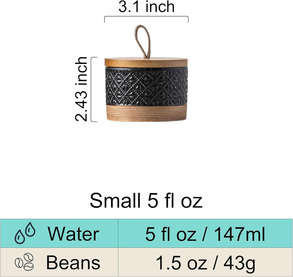 Mini Ceramic Jars with Airtight Lid, Coffee Container Canister Kitchen Food Storage Jar with Lid for Spice Sugar Tea Bag, Stackable Decorative Jars for Countertop, Pantry, Black & 5 fl.oz