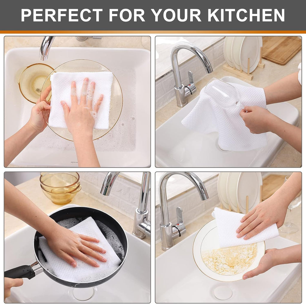 Kitinjoy 100% Cotton Kitchen Dish Cloths, 12 Pack Waffle Weave Ultra Soft Absorbent Dish Towels for Drying Dishes Quick Drying Kitchen Towels Dish Rags, 12 X 12Inch, White