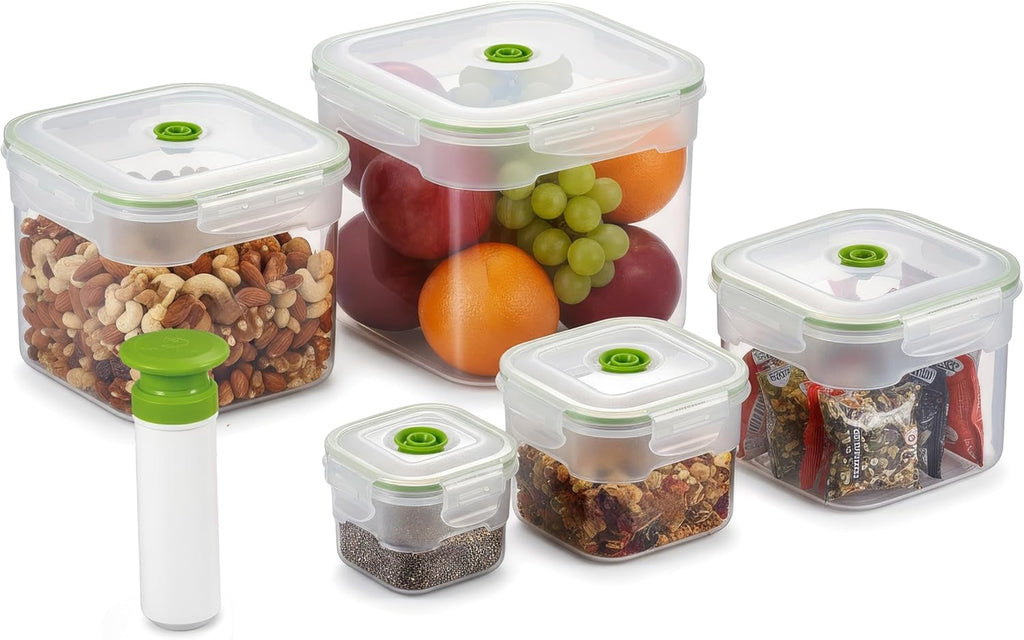 Lasting Freshness 11 piece Vacuum Seal Food Storage Containers with Vacuum Pump, Airtight and Leak Proof, Vacuum Sealed Food Storage Containers, Meal Prep Containers, Keep Food Fresh up to 5 X Longer