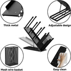 OVICAR Cup and Lid Holder - Adjustable Coffee Cup Holder Organizer 4 Compartment Disposable Cup Dispenser with Coffee Pod Straw Storage Basket for Coffee Station Bar Countertop Breakroom Metal Black