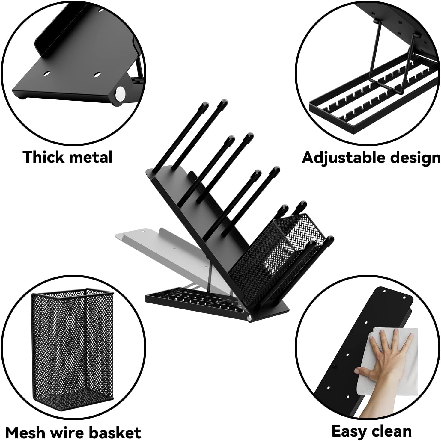 OVICAR Cup and Lid Holder - Adjustable Coffee Cup Holder Organizer 4 Compartment Disposable Cup Dispenser with Coffee Pod Straw Storage Basket for Coffee Station Bar Countertop Breakroom Metal Black