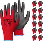 KAYGO Safety Work Gloves PU Coated for Women, 12 Pairs Seamless Knit Glove with Polyurethane Coated Smooth Grip on Palm and Fingers, Ideal for General Duty Work, KG11P (M, Red)