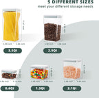 Pop Up Lid Food Storage Containers, Clear Storage Containers for Pantry Airtight Kitchen Containers Storage Set - 5 Pack for Cereal, Flour and Sugar, 3.5Qt, 2.9Qt, 2.1Qt, 1.3Qt, 0.6Qt