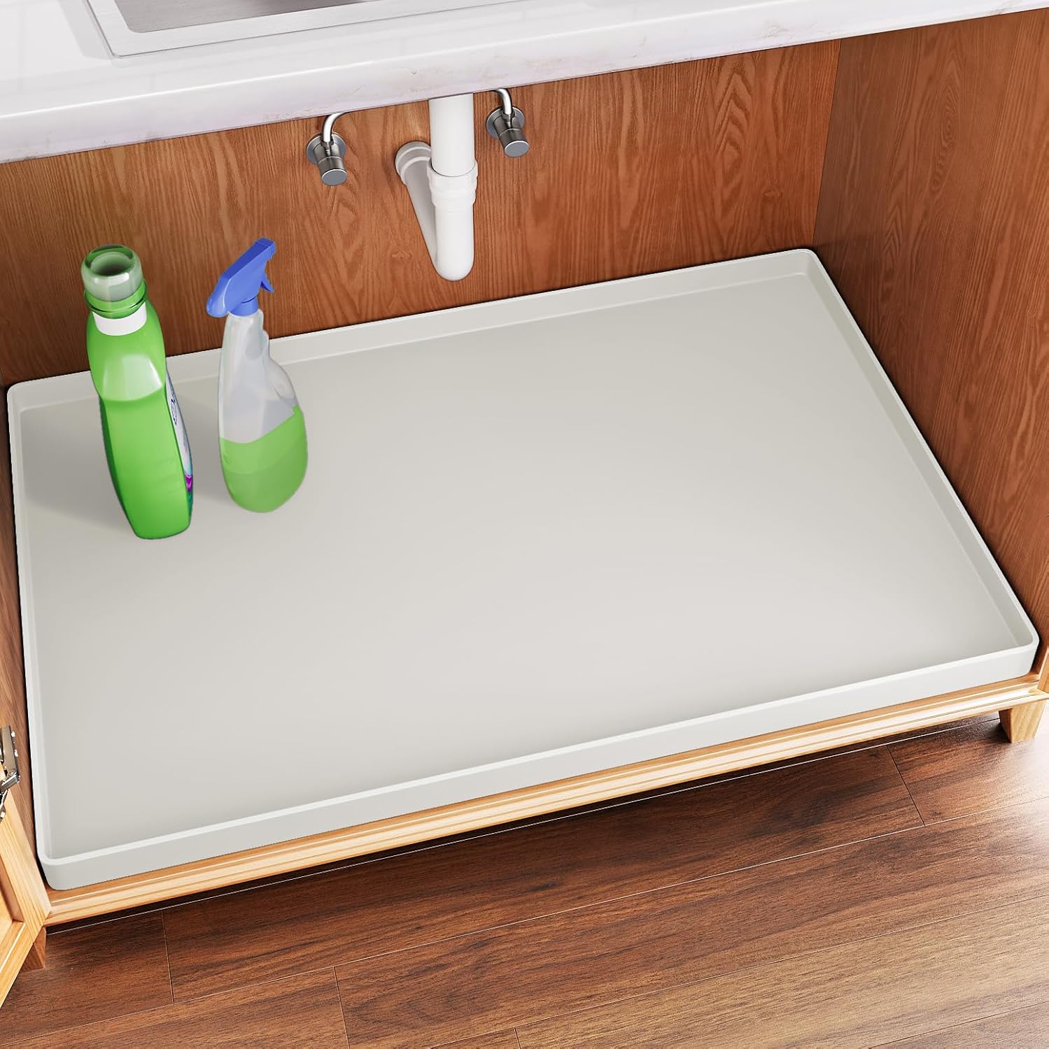 FLATO Waterproof Under Sink Mat 31" x 22" Shelf Liner for Kitchen and Bathroom, Cabinet Protector, Organizers and Storage, Flexible Silicone Drip Tray