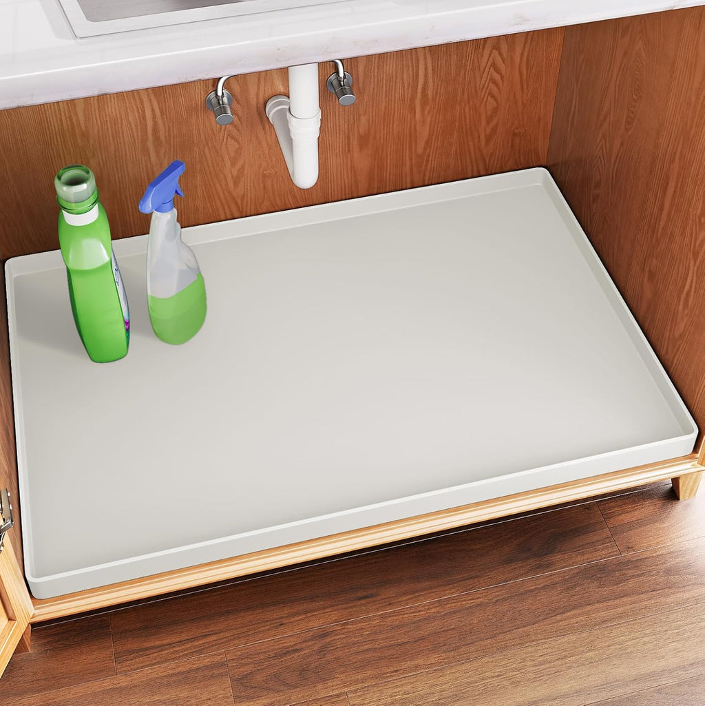 FLATO Waterproof Under Sink Mat 25" x 19" Shelf Liner for Kitchen and Bathroom, Cabinet Protector, Organizers and Storage, Flexible Silicone Drip Tray