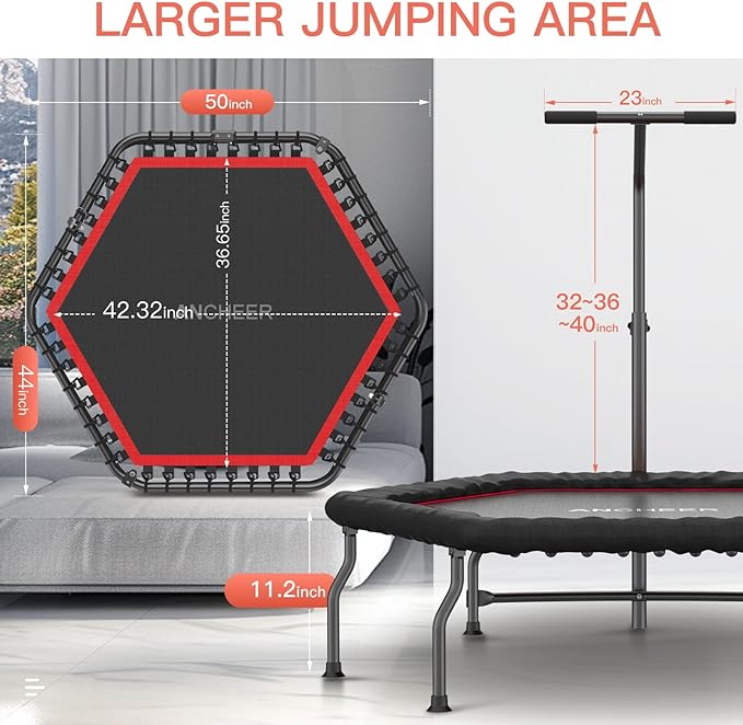 ANCHEER 50" Rebounder Trampoline for Adults With Bar, 550 LBS Mini Trampoline Quiet Exercise Bungee Jumping Cardio Trainer Workout