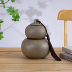 Ceramic Airtight Canister 22 Oz /660ml,Gourd Shap 2 Layers Loose Tea Candy,Food Storage Jar for Coffee,Beans,Herb,Spices,Nuts -Stone White