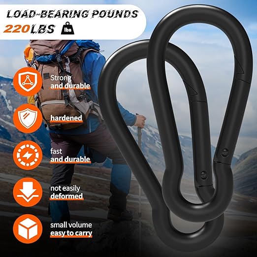 Small Carabiner Clip,15Pcs 2Inch Black Carabiners Clips M5 Alloy Steel Spring Snap Hook,Locking Carribenares for Climbing Hiking Camping Fishing